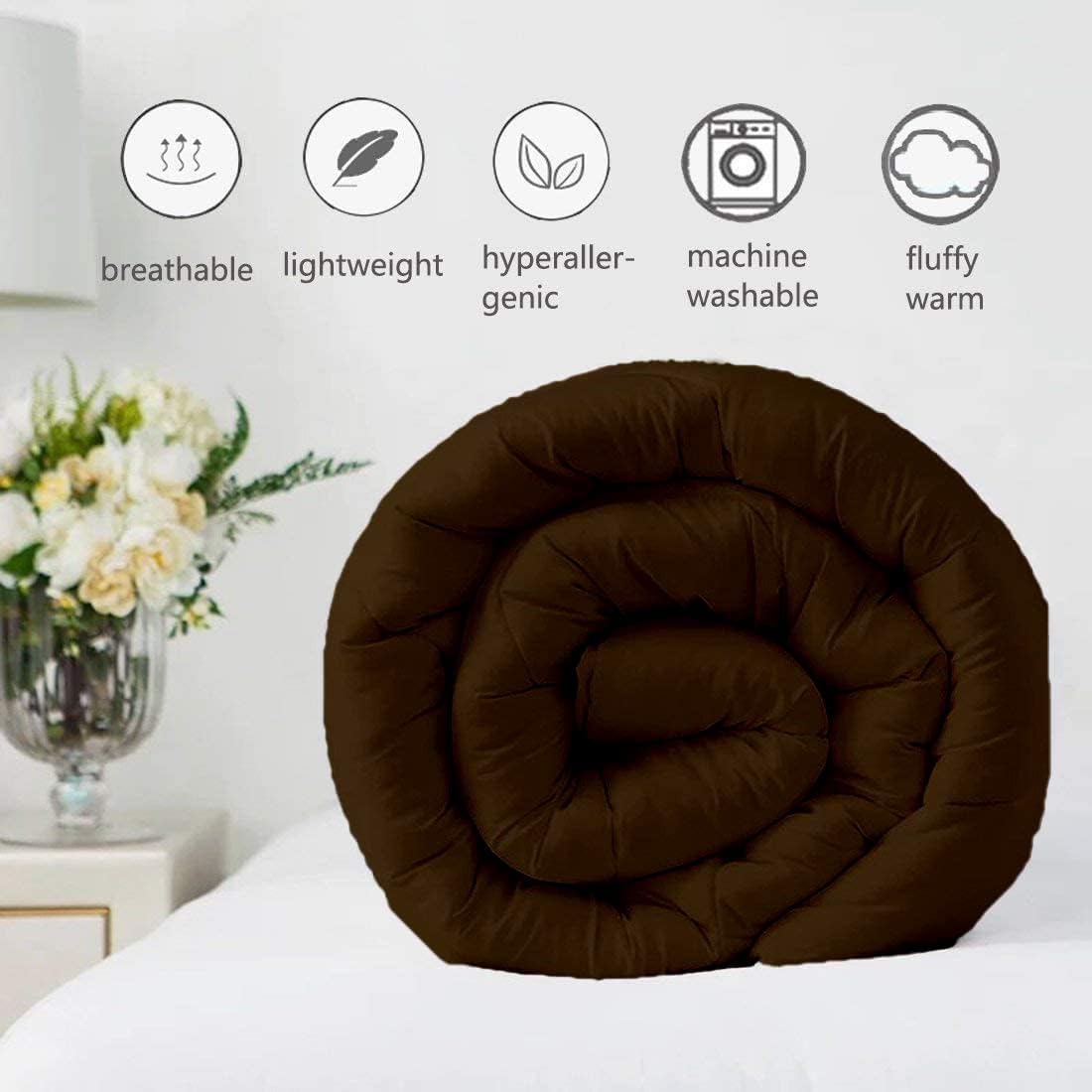 Brown Solid Light Weight Pinch Pleated Down Comforter- Oversized Queen Size 98 x 98 Inches 1 Piece All-Season Duvet Insert, 500 GSM With Corner Tabs 100% Egyptian Cotton- ( Brown Solid )