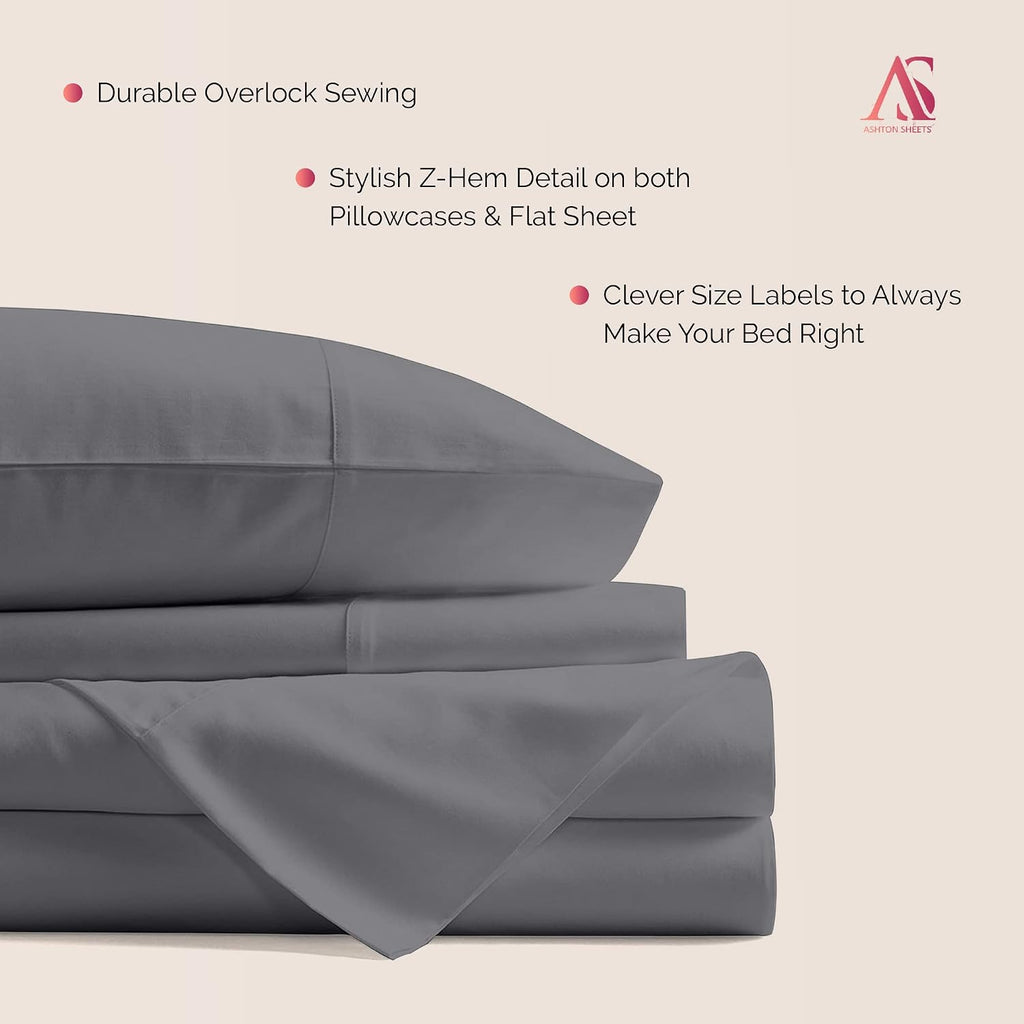 100% Egyptian Cotton California King Size Sheet Set - Luxury 1000 Series Majestic Collection Cal King Size Sheets Set, (4 PC, Dark Grey) 16' Deep Pocket, Soft Cooling, Sateen Bedding