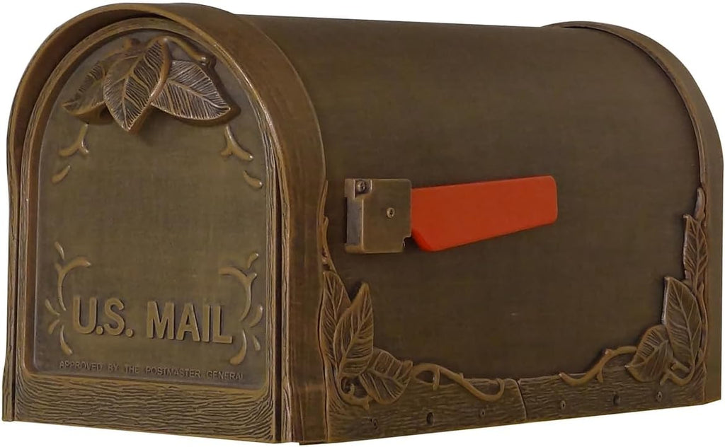 Products Decorative Rust-Free Floral Curbside Mailbox with Locking Insert and Richland Mailbox Post, Copper