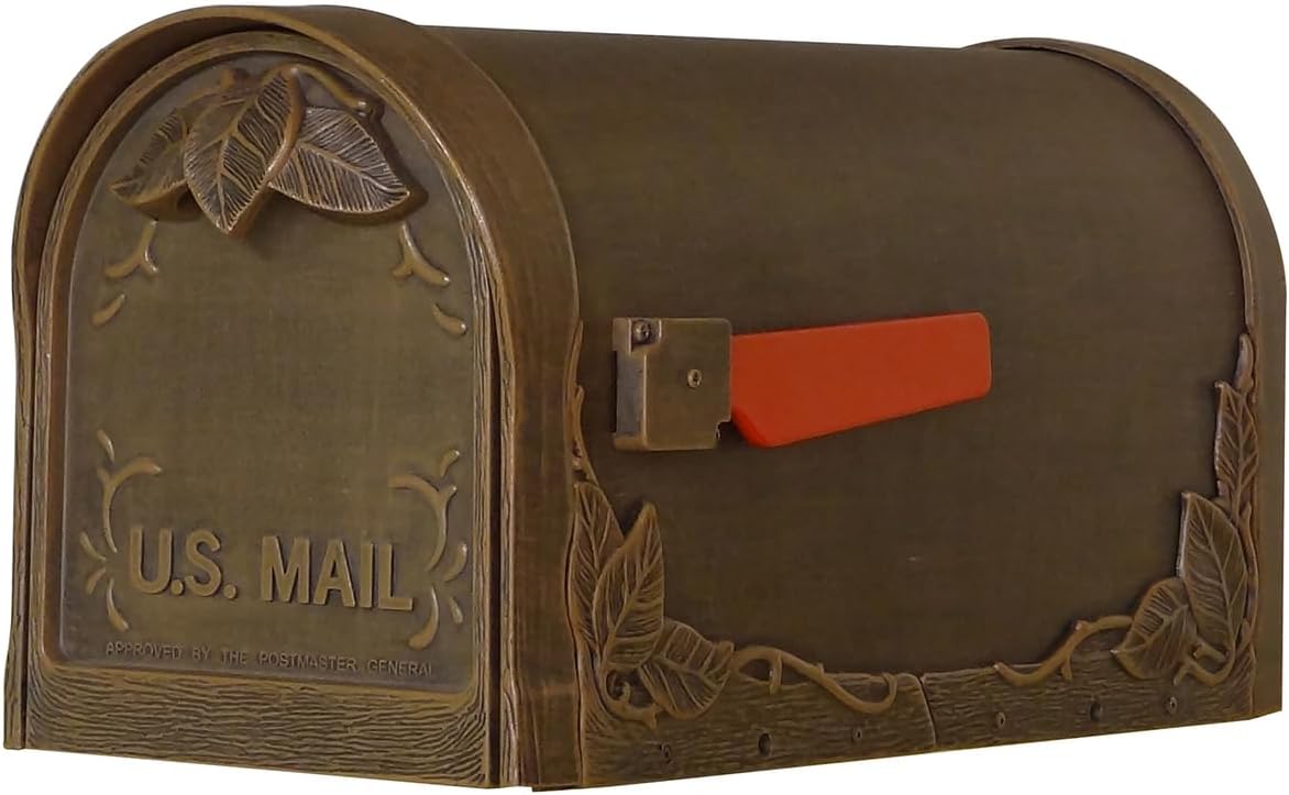 Products Decorative Rust-Free Floral Curbside Mailbox with Locking Insert and Richland Mailbox Post, Copper