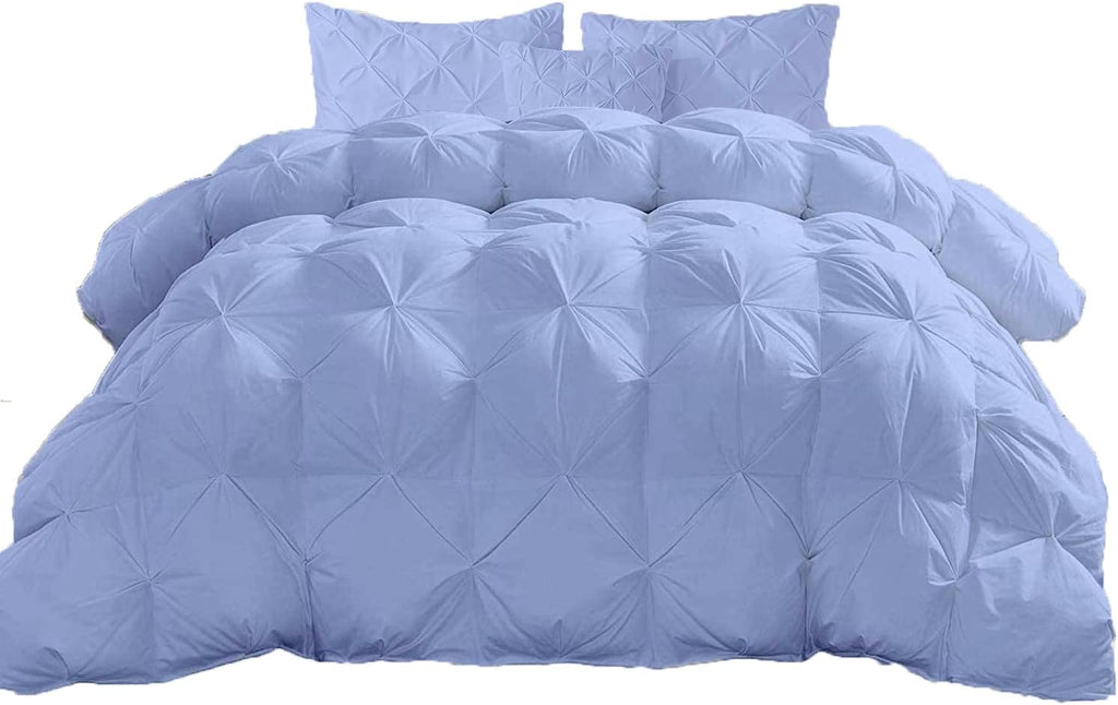 Eco Friendly 1000-TC Pinch Pleated Down Alternative Comforter 1pc Comforter & 2 pcs Pillow Covers, 700 GSM & All Side Corner Tabs 100% Egyptian Cotton (Oversized Queen Size (98' x 98'), Light Blue)