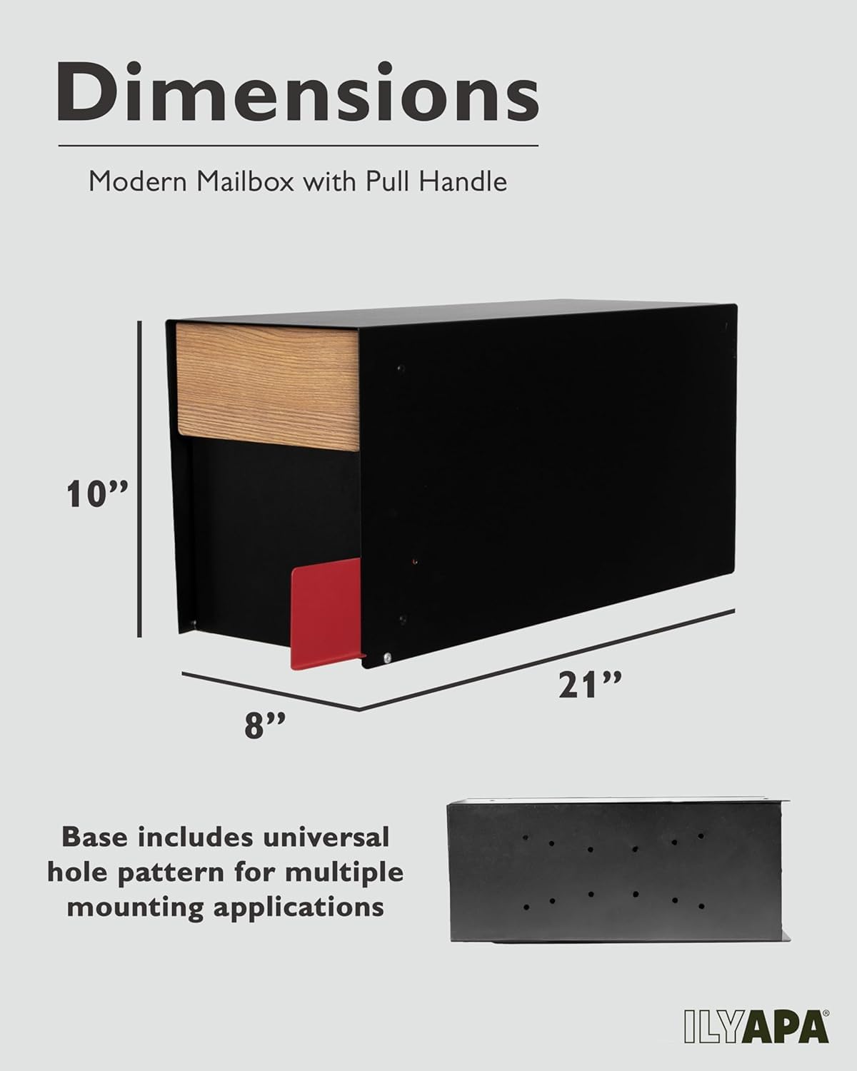Ilyapa Black Modern Mailbox Post Mount Mailboxes for Outside - Powder Coated Steel Metal Mail Box, Outdoor All Weather & Corrosion Resistant, Stainless Steel Hinges & Magnetic Door