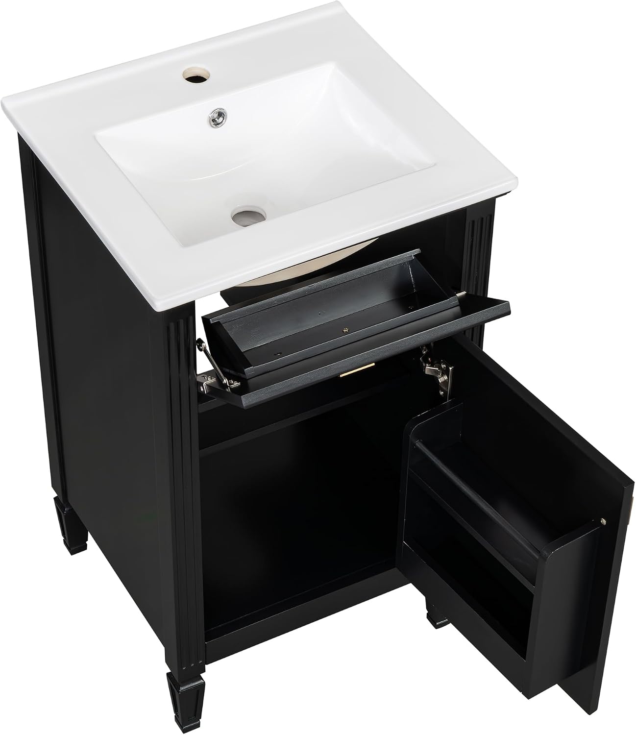 Harper & Bright Designs 20' Bathroom Vanity with Sink, Free Standing Vanity Set with Tip-Out Drawer, Storage Racks, and Adjustable Shelf, Wood Bathroom Cabinet with Ceramic Basin for Bathroom, Black