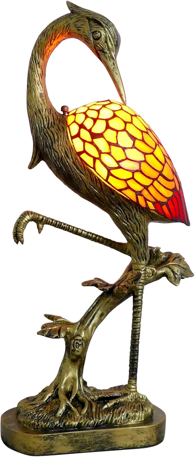 Orange Handmade Stained Glass Tiffany Table Lamp, 21.7in LED, Vintage, Decoration, Bedroom, Living Room, Office