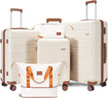 5 Piece 20' 24' 28' ABS Hardside Luggage Set, Lightweight Suitcase with TSA Lock & Smooth Spinner Wheels for Weekend and Air Travel (20/24/28/DB/TB Beige)