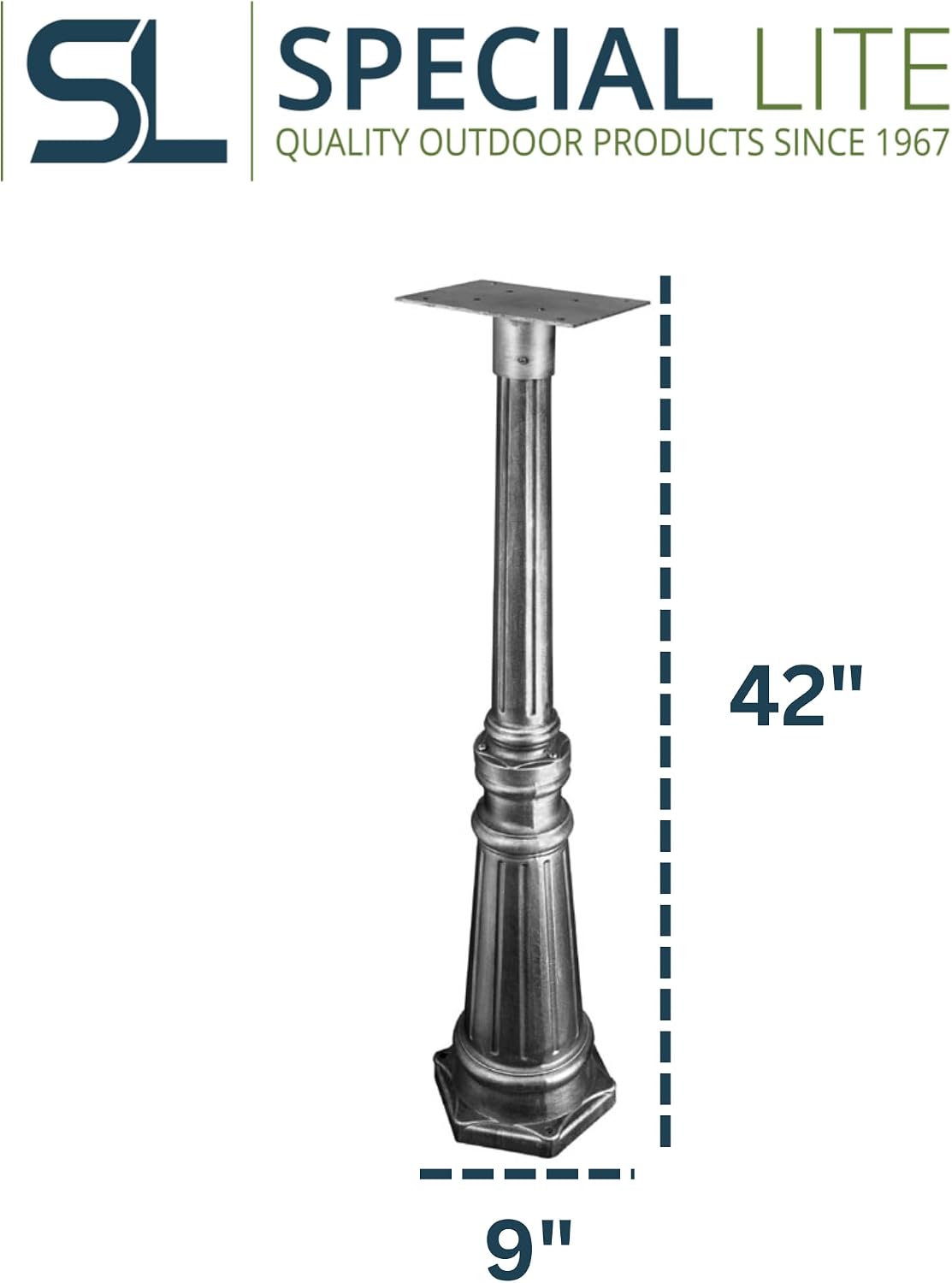 Tacoma Mailbox Post - Swedish Silver Cast Aluminum Post for Curbside Mailbox - SPK-591-SW