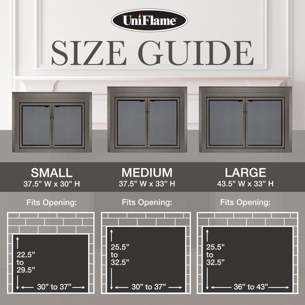 UniFlame - Logan - Cabinet-Style Fireplace Doors with Smoke Tempered Glass (Color: Gunmetal, Size: Medium - Fits Opening 30in to 37in W x 25.5in to 32.5in H)