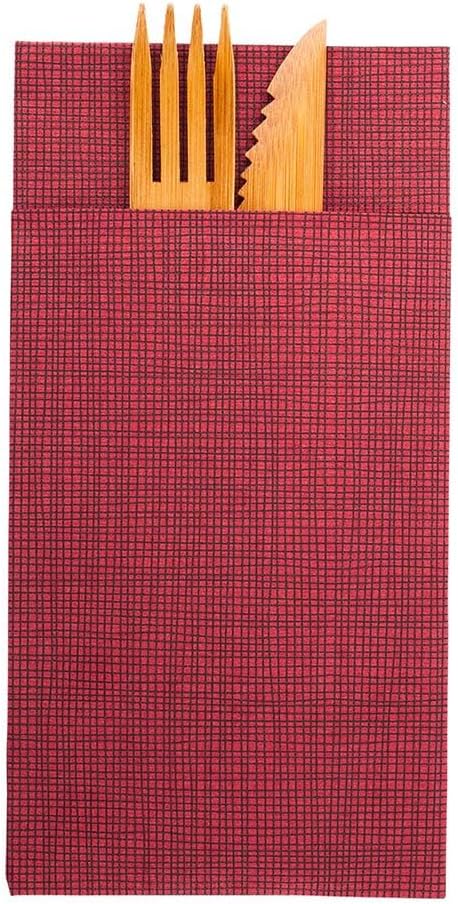 Restaurantware Luxenap 15.8 Inch Dinner Napkins 800 Linen Feel Disposable Napkins - With Black Threads Air Laid Bordeaux Paper Pocket Napkin Sleeves Pre-Folded Built-In Pocket For Silverware