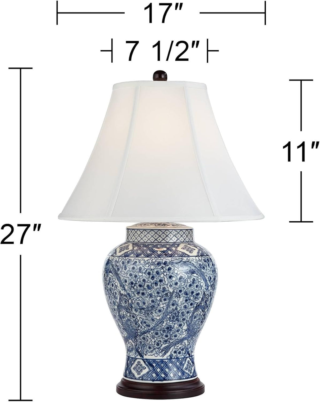Barnes and Ivy Shonna Garden Bird 27' Tall Jar Traditional Table Lamps Set of 2 Blue Porcelain White Shade Living Room Bedroom Bedside Nightstand House Office Home Kitchen Entryway Console