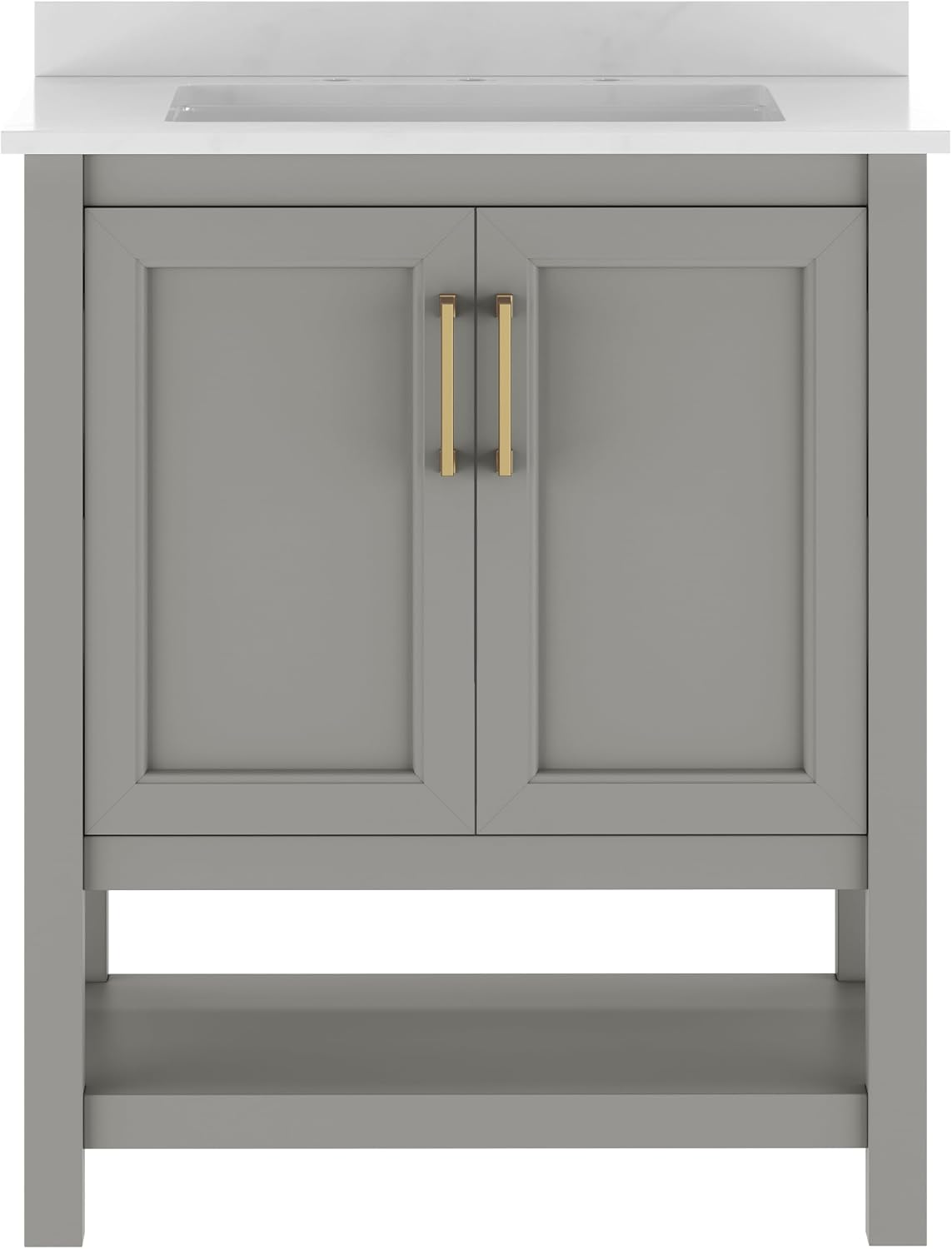 Flash Furniture Vega 30 Inch Bathroom Vanity with Sink Combo, Storage Cabinet with Soft Close Doors and Open Shelf, Carrara Marble Finish Countertop, Gray/White
