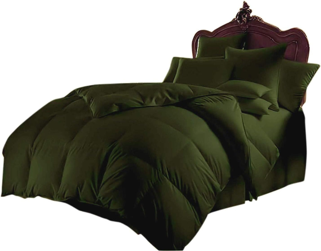 Soft 1000 TC Goose Down Alternative Egyptian Cotton Comforter Set (Comforter + 2 Pillow Cases) 400 GSM Over-Size Queen Olive 98'' x 98''