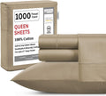 100% Cotton Queen Sheet Set - 1000 Thread Count Deep Pocket Sheets Queen Size, Luxury Hotel Collection Sheets, Soft & Comfy Machine Washable - Taupe