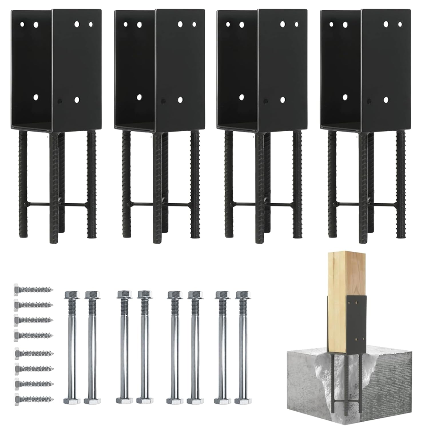 [Pack of 4] 4'x4' Heavy Duty Post Base for Concrete (Actual 3.5'x3.5'),Stainless Steels U-Shape Post Holder,Wet Concrete Foundation Post Base ,for Deck Railing,Fences,mailboxes,Pergola.