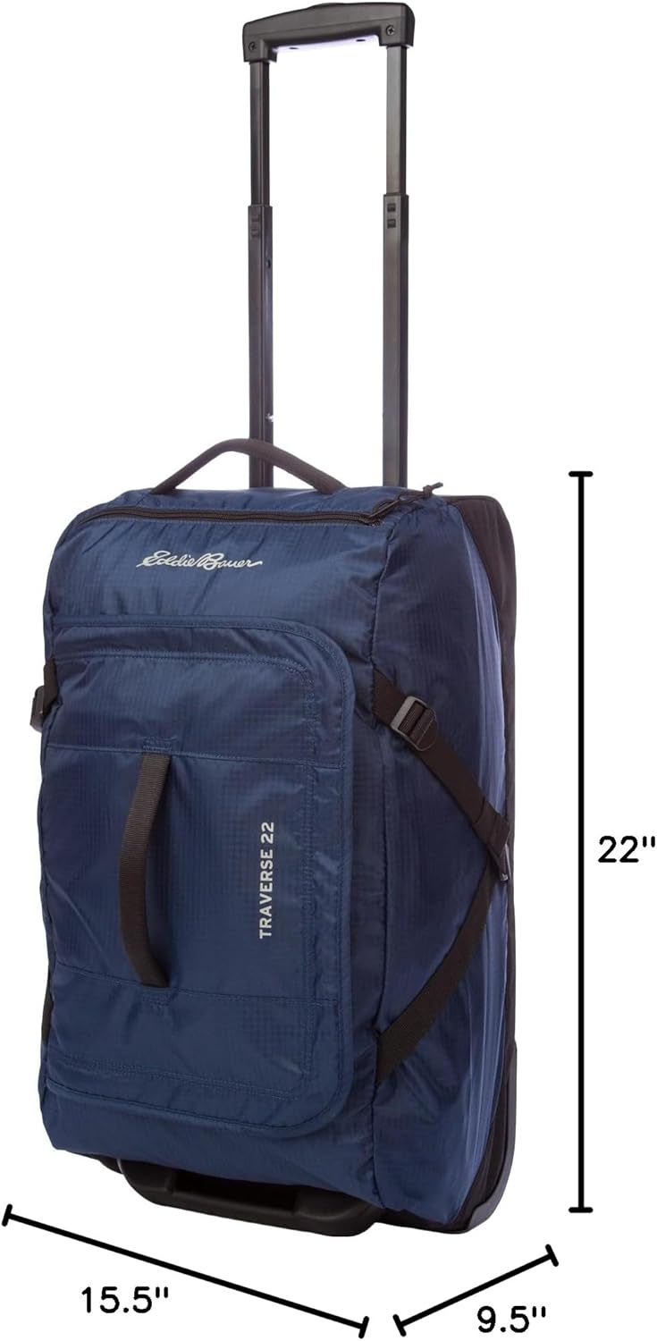 Eddie Bauer Traverse Luggage | Roller Wheels | Telescoping Handle | Travel | Vacation | Ripstop Nylon - Medium Indigo, 22'