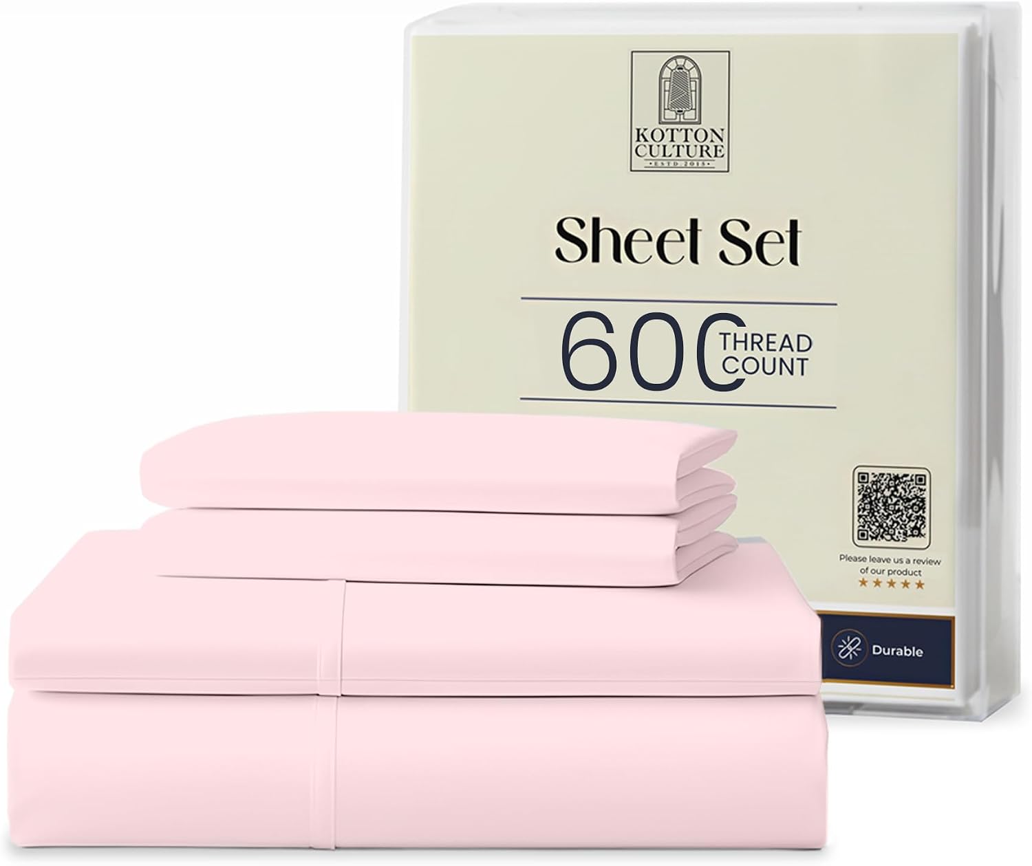 Kotton Culture Bed Sheets 4 Piece 100% Egyptian Cotton 600 Thread Count Soft Crisp Cooling Cotton Luxury Hotel Sheets Thick with 16' Inch Deep Pocket Snug Fit Sateen Weave(Pink Blush,Alaskan King)