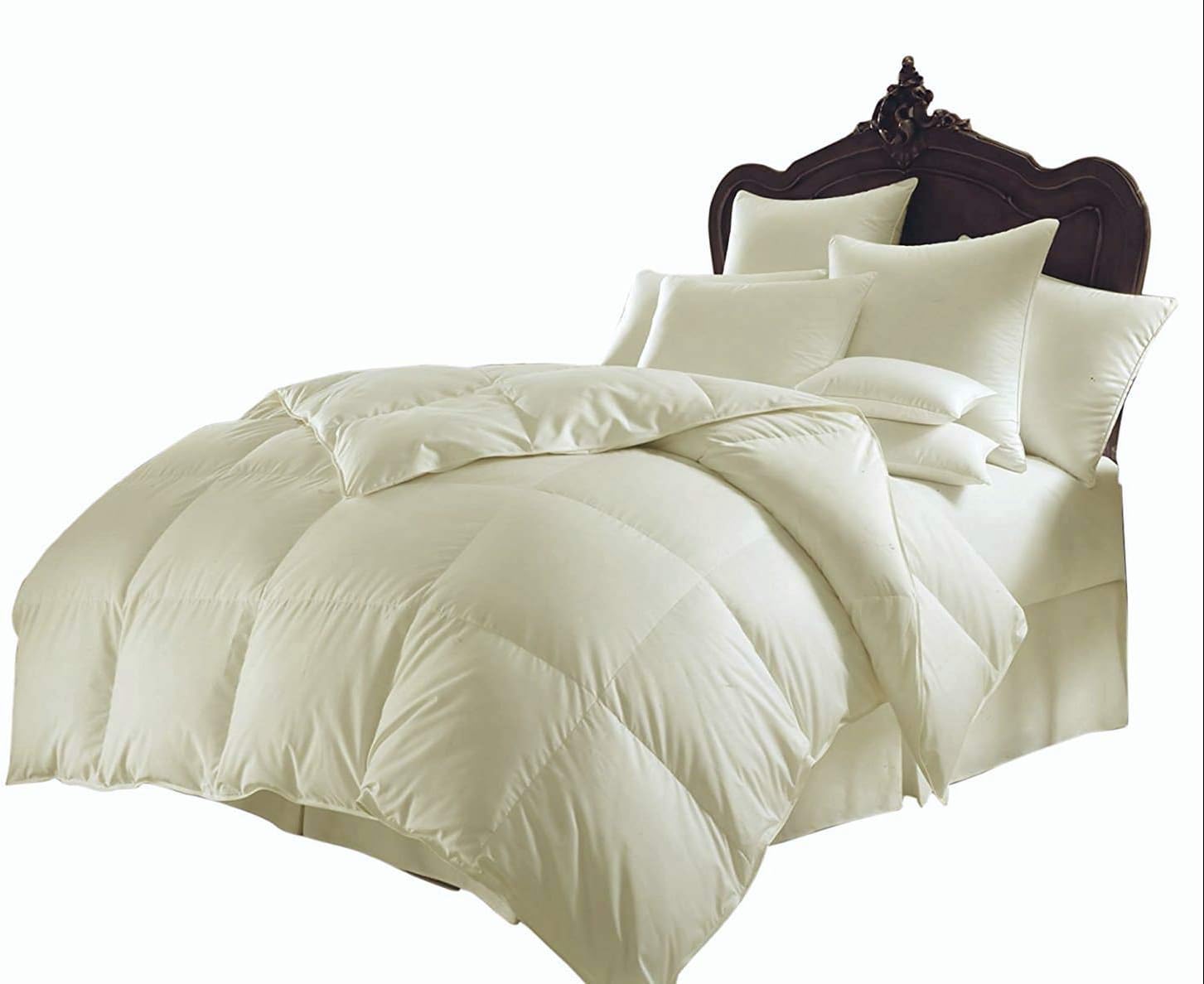 Soft 1000 TC Goose Down Alternative Egyptian Cotton Comforter Set (Comforter + 2 Pillow Cases) 400 GSM Over-Size Queen Ivory 98'' x 98''