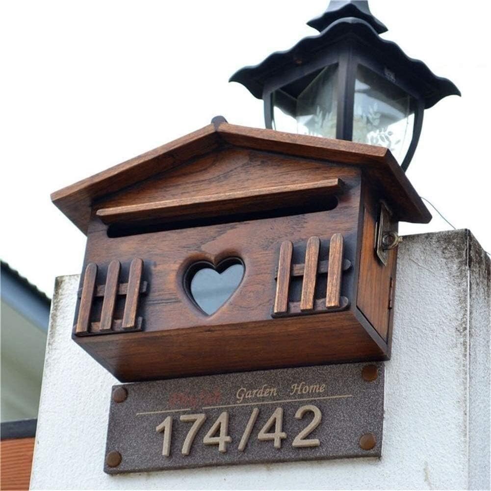 Letterboxes Wood,Vintage Decorative Wood Letter Box,Lockable Farmhouse Mail Box Hanging Wall Post Box