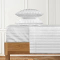 Damask Stripe Full XL Size Low Profile 6 Piece Sheet Set (7-10 Inches) - 1000 Thread Count 100% Egyptian Cotton Sateen 6 PC Luxury Bed Sheets Perfect for Low Profile Mattress - White