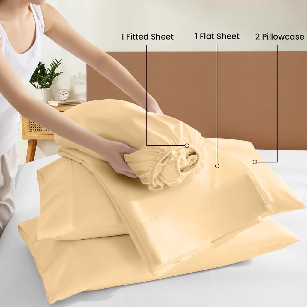 1000 Series - 100% Egyptian Cotton Sheet Set Soft Sateen Weave Hotel Quality Luxury Bedding -Queen Size Fits Mattress Up to18-20 Deep (Solid Beige)