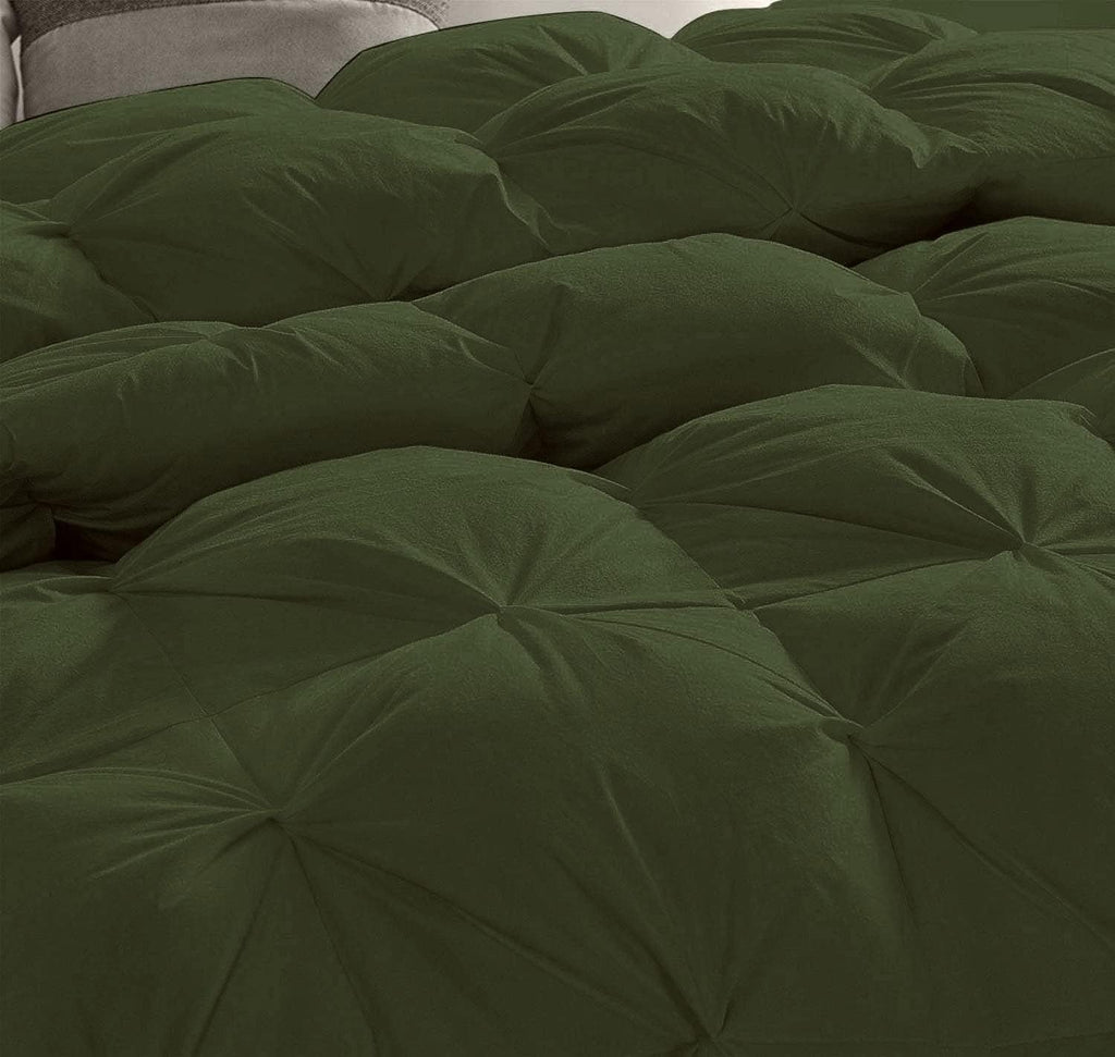 Pinch Pleated Soft 400 GSM All Season Olive 5 Piece Queen Size Comforter Set (Comforter + 4 Pillowcases) 600 Series Egyptian Cotton Comforter Bedding Set
