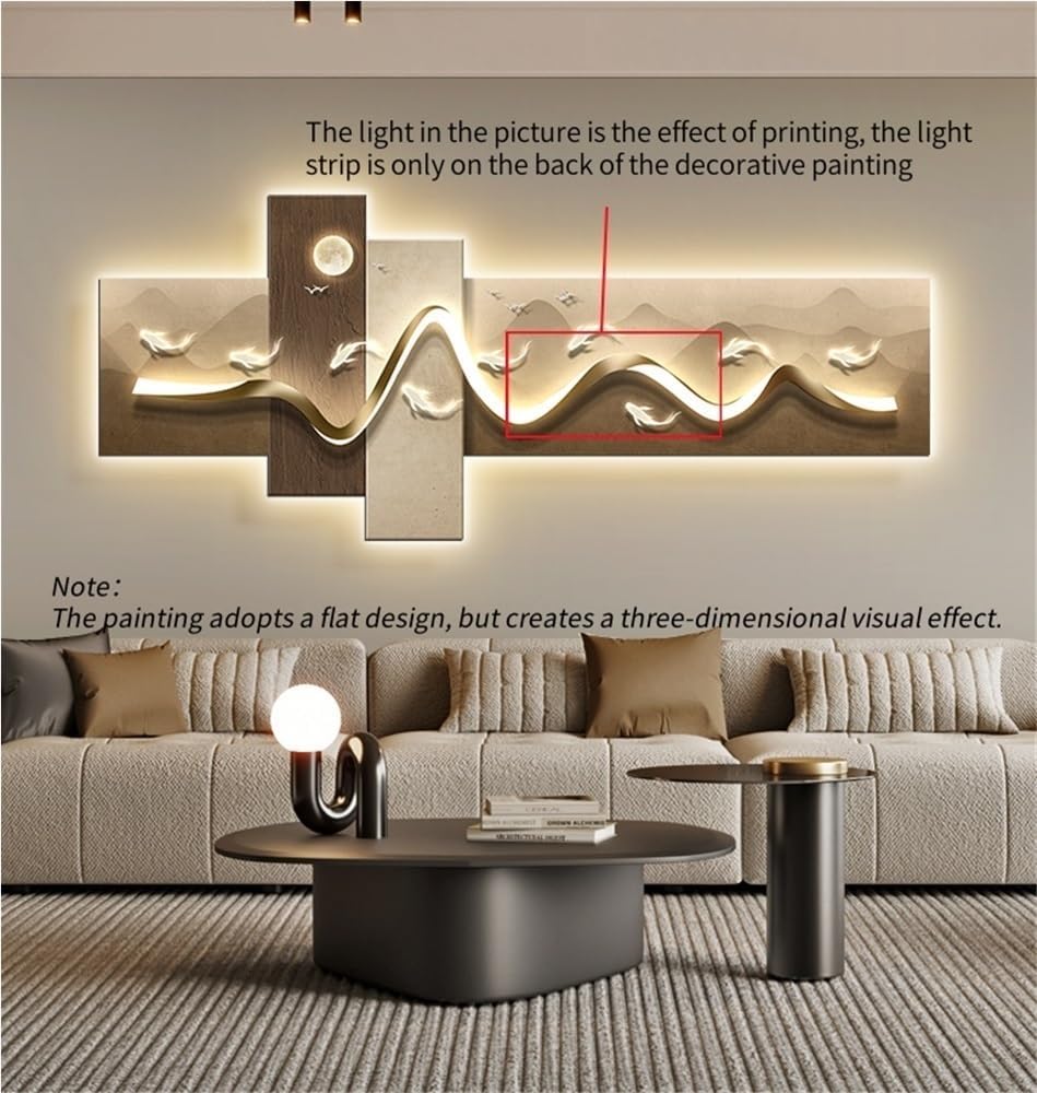 Sichabeixc Modern Wall Art Decor, Artwork for Walls with LED Lights, Plug-in Power Supply Wall Painting, Home Decoration for Living Room, Bedroom, Office(D,59.1 * 24.4IN)