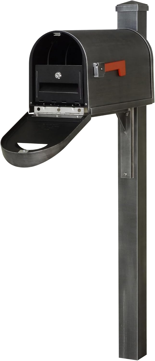 Special Lite Savannah Curbside Mailbox with Wellington Post - Swedish Silver Aluminum Mailbox with Post - SCS1014_SPK720-SW