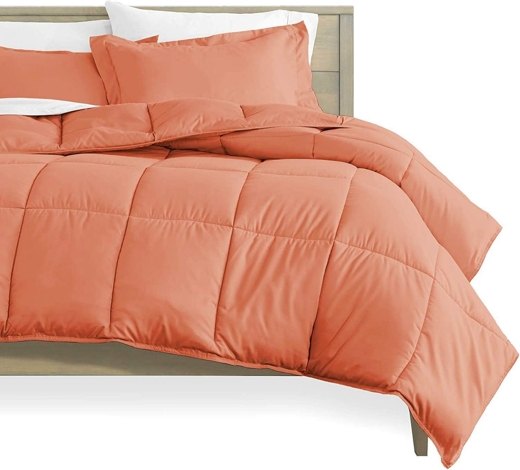 Soft 1000 TC Goose Down Alternative Egyptian Cotton Comforter Set (Comforter + 2 Pillow Cases) 400 GSM Over-Size Queen Peach 98'' x 98''