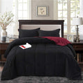 500 TC Solid Down Alternative 3 Piece Reversible Comforter Set - 100% Egyptian Cotton Solid-Queen Size-Black/Burgundy