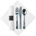 Hoffmaster 119979 FashnPoint CaterWrap Pre-Rolled Dinner Napkin and Heavyweight Cutlery, Crescent, White/Metallic (Case of 100),15.5x15.5 inch