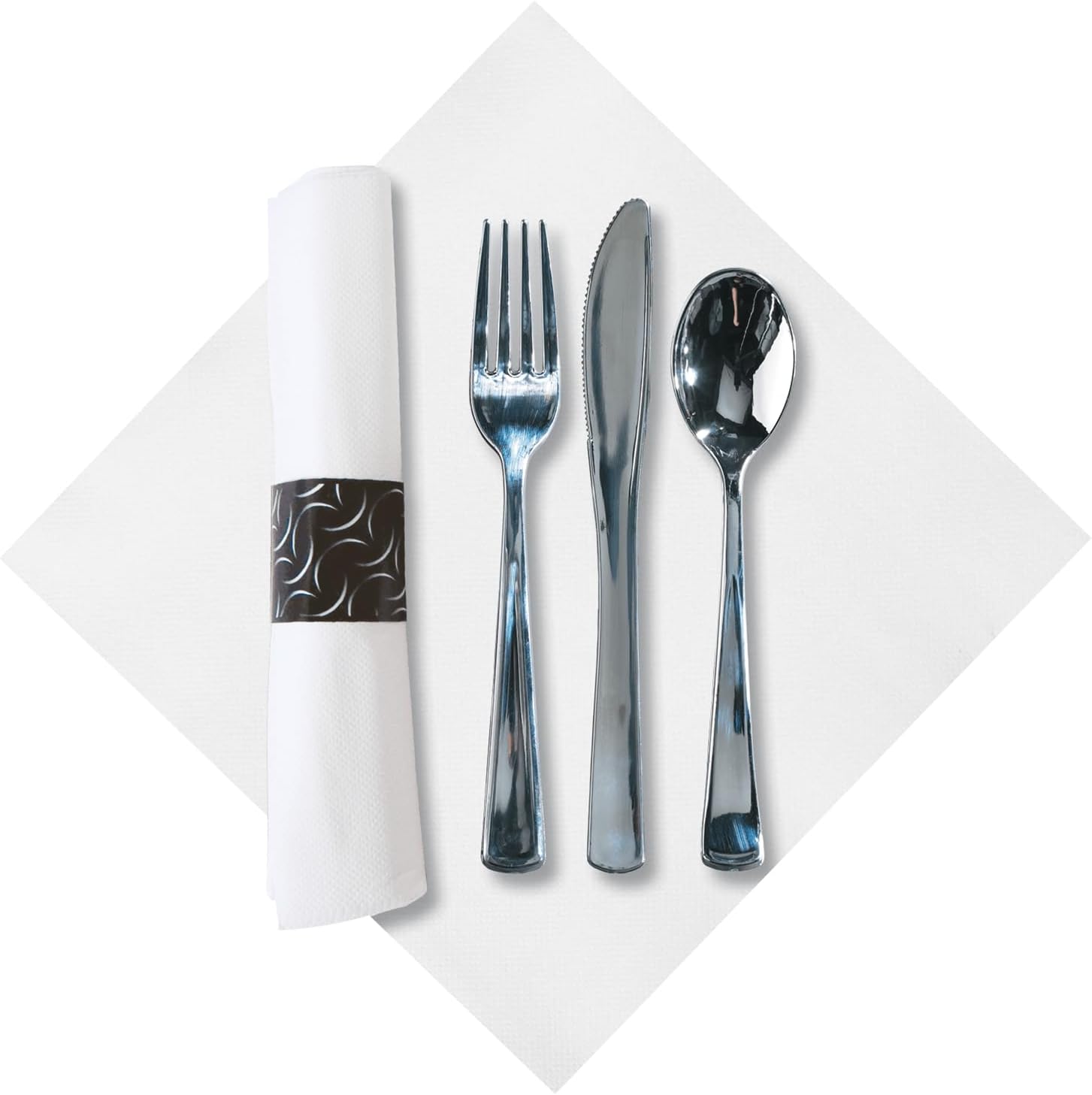 Hoffmaster 119979 FashnPoint CaterWrap Pre-Rolled Dinner Napkin and Heavyweight Cutlery, Crescent, White/Metallic (Case of 100),15.5x15.5 inch