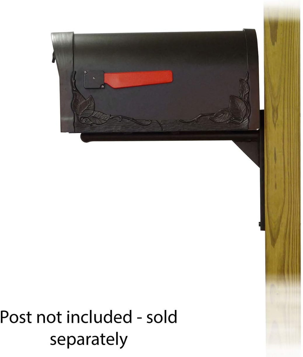 Special Lite Floral Curbside Mailbox with Ashley Front Single Mailbox Mounting Bracket - TC-ASH-FS-1003-BLK