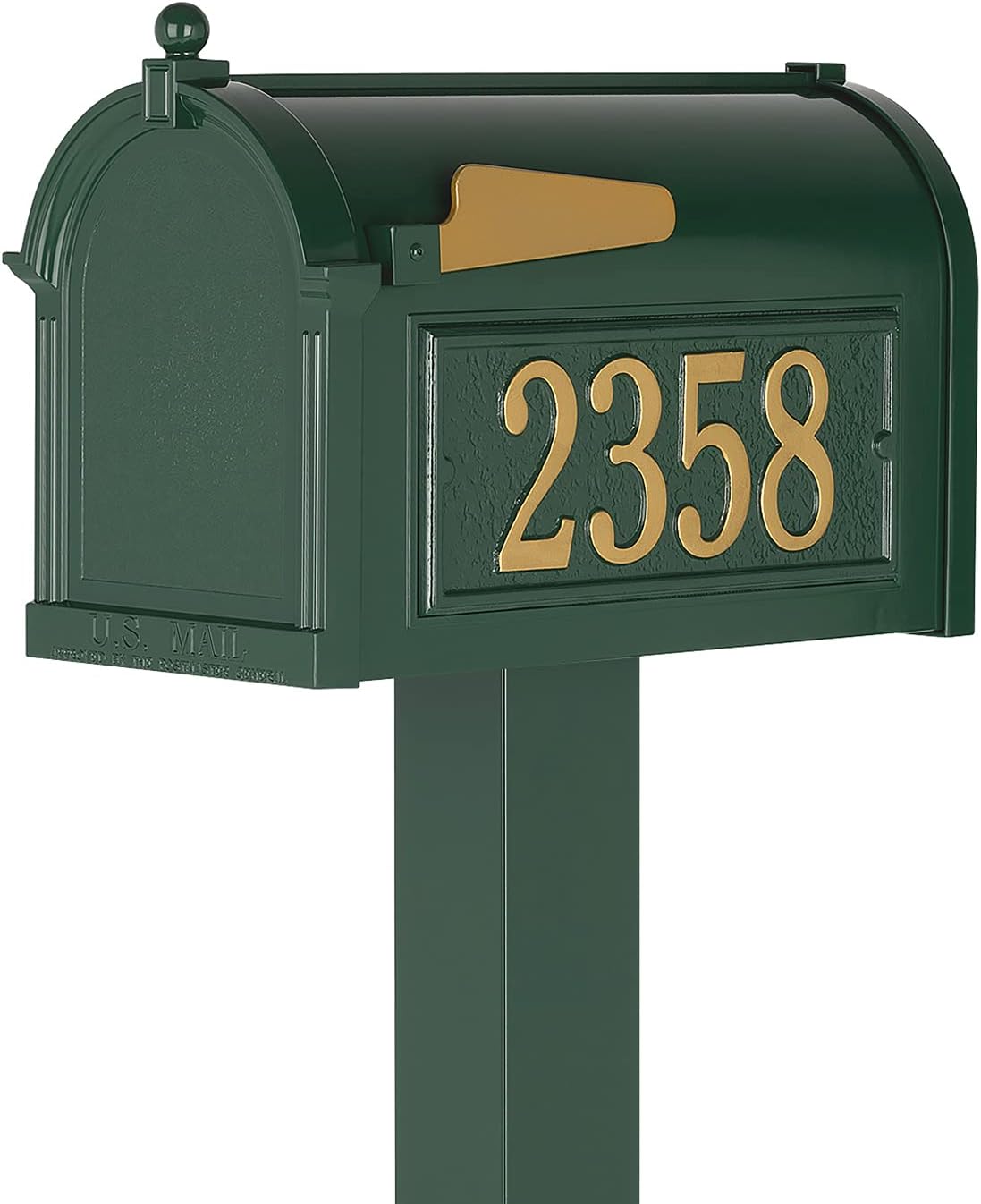 Whitehall Premium Mailbox with Side Address Plaques, Personalized Large Mailbox with Post and Address Plaque for Outside, Package Mail Box with Post (4 Colors Available)