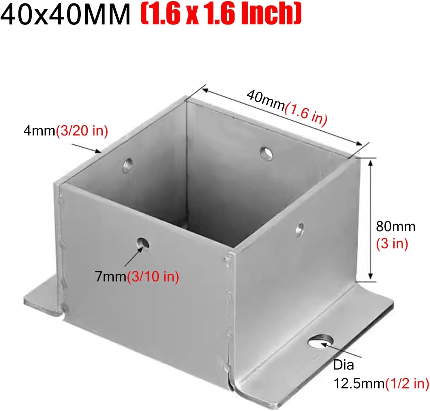 4 Pack Wood Fence Post Base Brackets, Concrete Post Anchor for Deck Railing/Vinyl Fence/Mailbox, Enclosed Bottom Pergola Support Bracket with Installation Kit(40x40 mm (1.6x1.6 in))