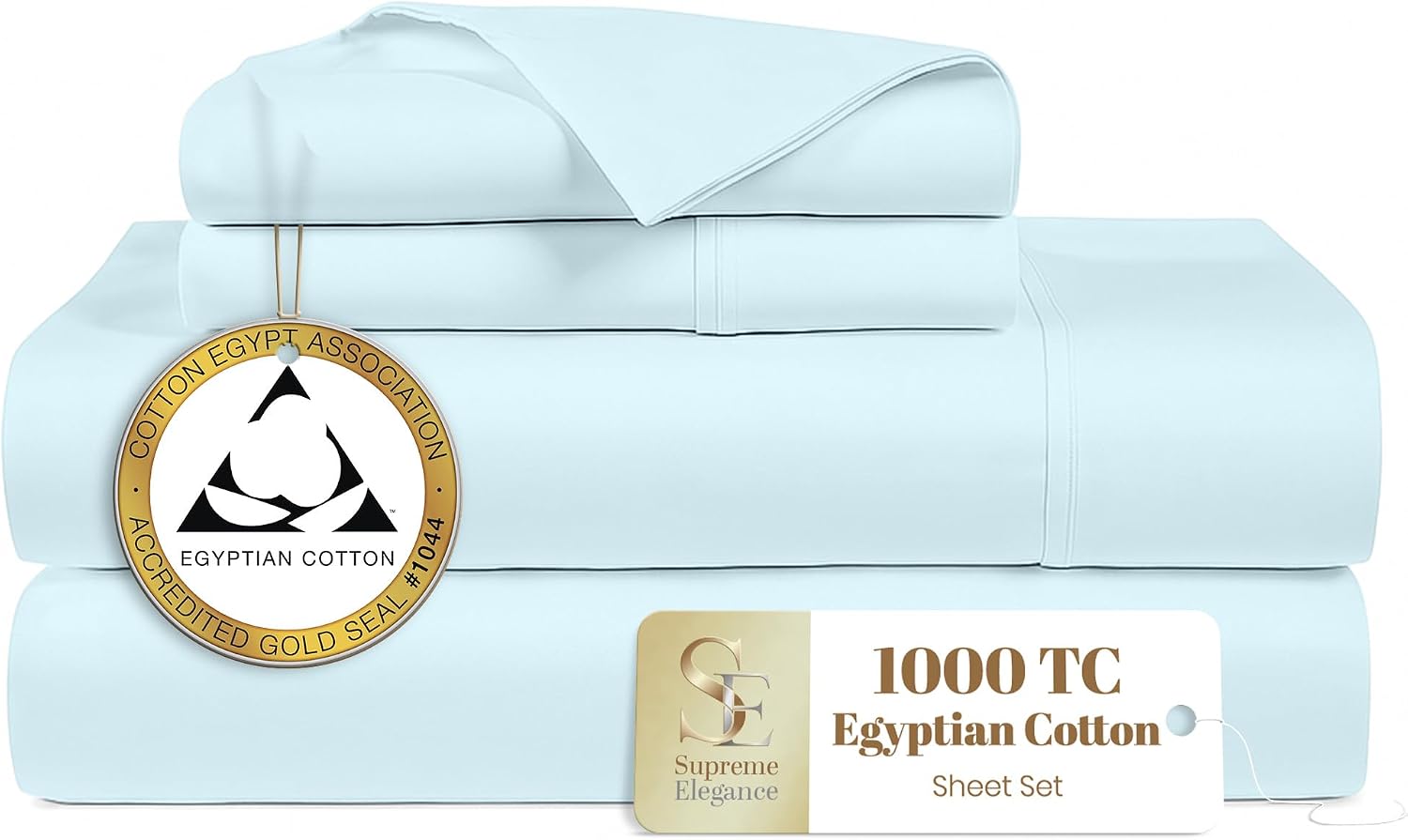 Supreme Elegance 1000 Thread Count Egyptian Cotton Queen Sheet Set, 4-Pieces Hotel Luxury Sateen Soft Bedding, 18' Deep Pocket Queen Sheets, Durable, Moisture Wicking & Breathable Bed Sheets, Sky Blue