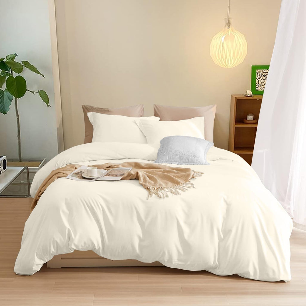 3-Sided Zipper Closure Duvet Cover – Easy On & Off Bedding, 500-TC Egyptian Cotton Duvet Cover Set Alaskan King Size (120' x 132') Inches, (Ivory)