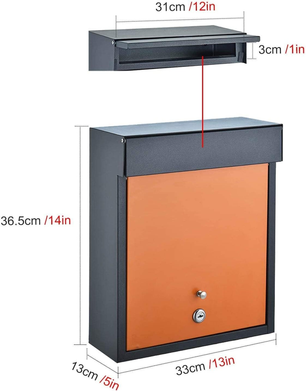 Suggestion Box Business Drop Boxes Donation Box Modern Large Mailbox for A4 Mail, Outside Wall Mount Locking Post Box, Metal Vertical Letter Drop Box for Home Residential Office Porch ( Color : Orange