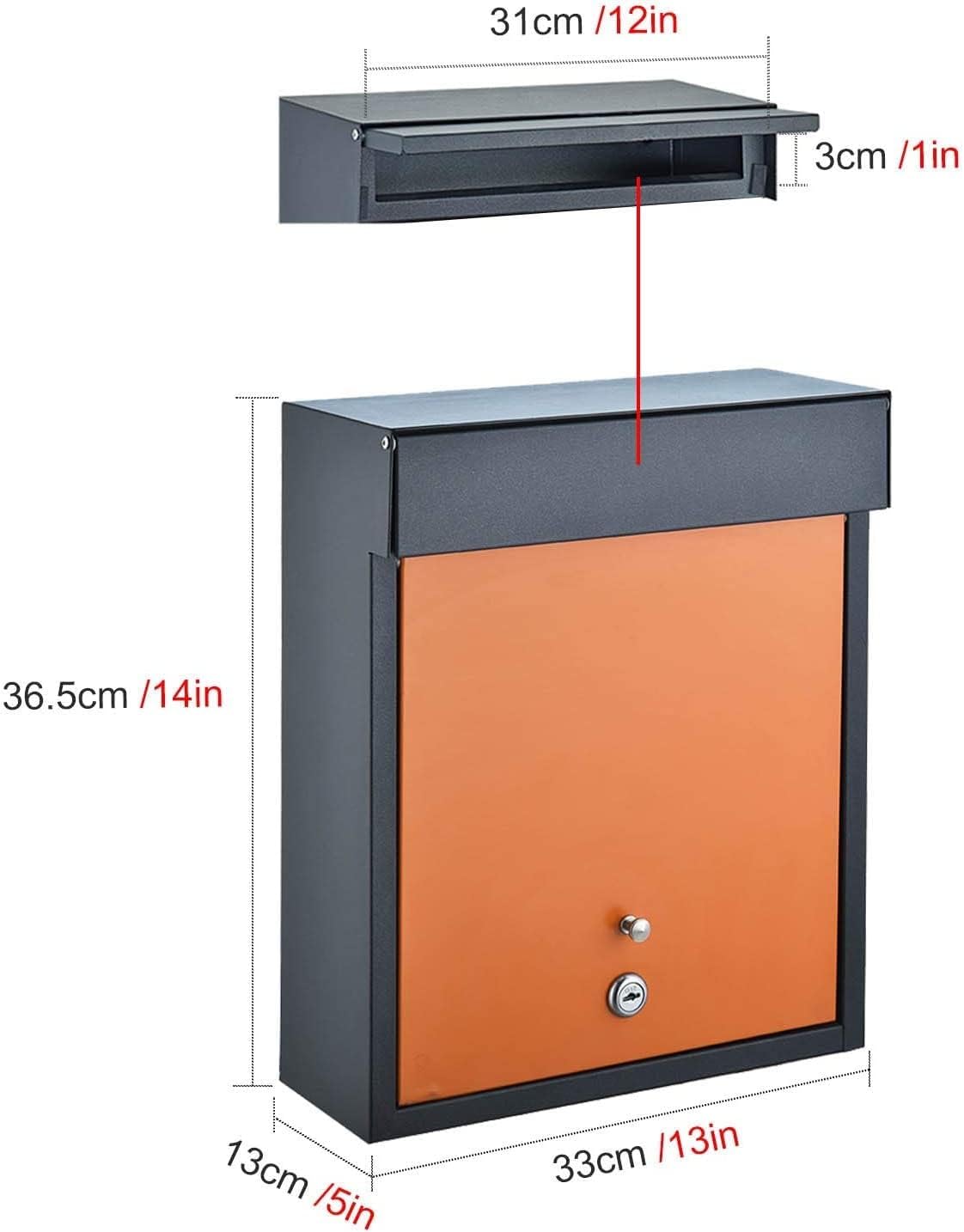Suggestion Box Business Drop Boxes Donation Box Modern Large Mailbox for A4 Mail, Outside Wall Mount Locking Post Box, Metal Vertical Letter Drop Box for Home Residential Office Porch ( Color : Orange