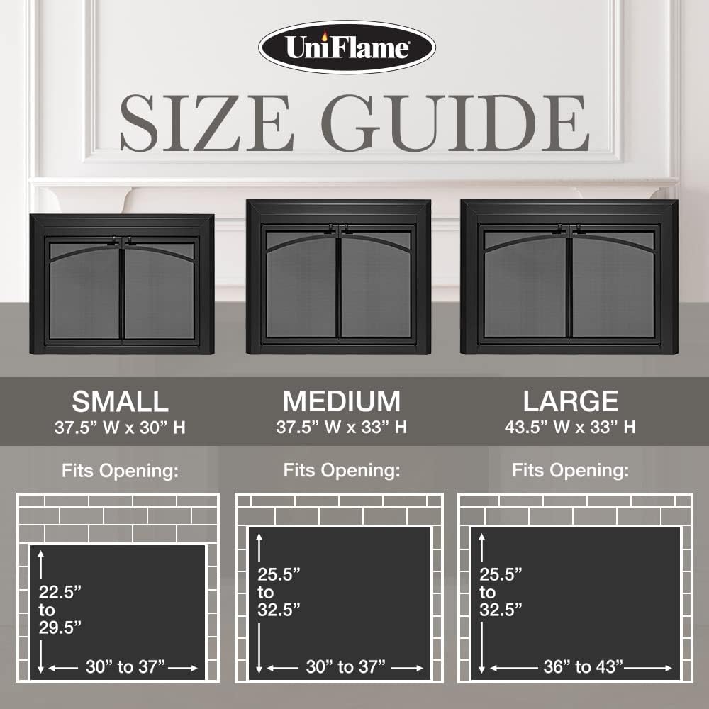 UniFlame - Gerri - Cabinet-Style Fireplace Doors with Smoke Tempered Glass (Color: Black, Size: Large - Fits Opening 36in to 43in W x 25.5in to 32.5in H)