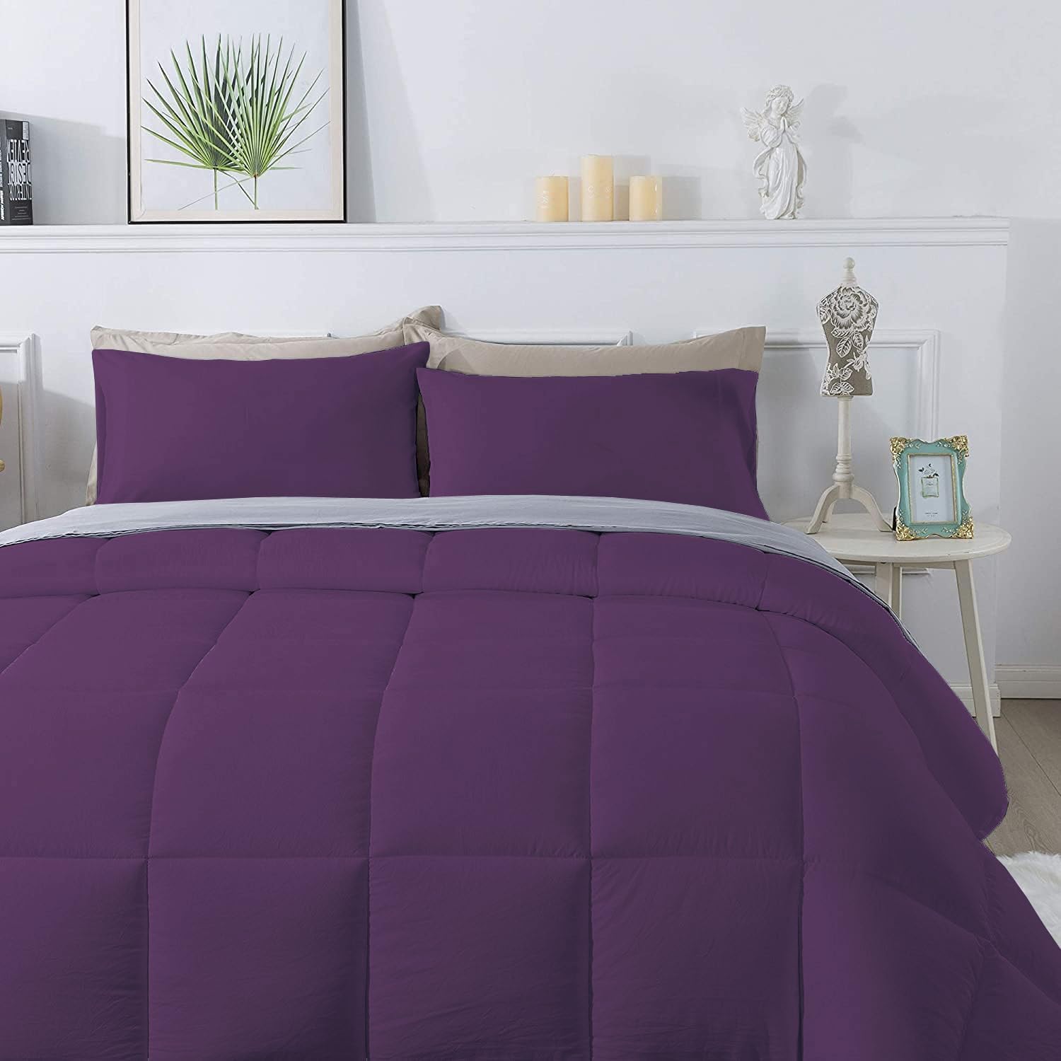 1 Piece 100% Egyptian Cotton 800 Thread Count Comforter Super King Plus Size (120' x 120') Inch 400 GSM Luxurious Hotel Collection Ultra-Soft Comforter - Plum Solid