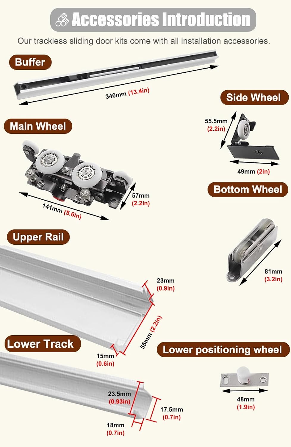 Concealed Sliding Barn Door Hardware with Soft Close Mechanism, 82 84 89 98 104 107 124 163 170 cm Trackless Sliding Ghost Door Track, Invisible(150cm/59inch)