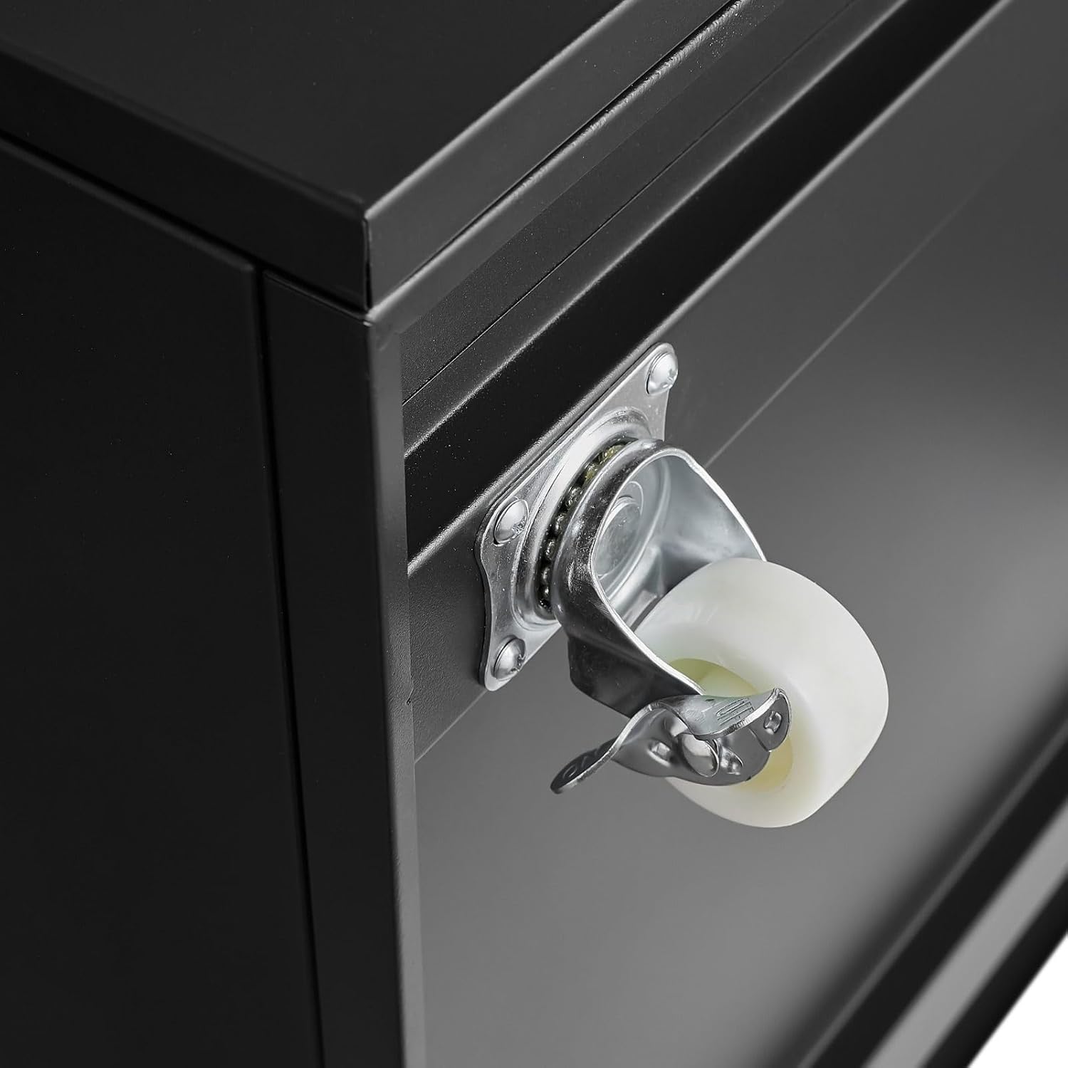 Steel Mobile File Cabinet with Adjustable Shelf and Two Lockable Swivel Casters, Filing Cabinet with Magnetic Door Stopper, 2-Doors and Golden Metal Knobs, for Home Office, Black