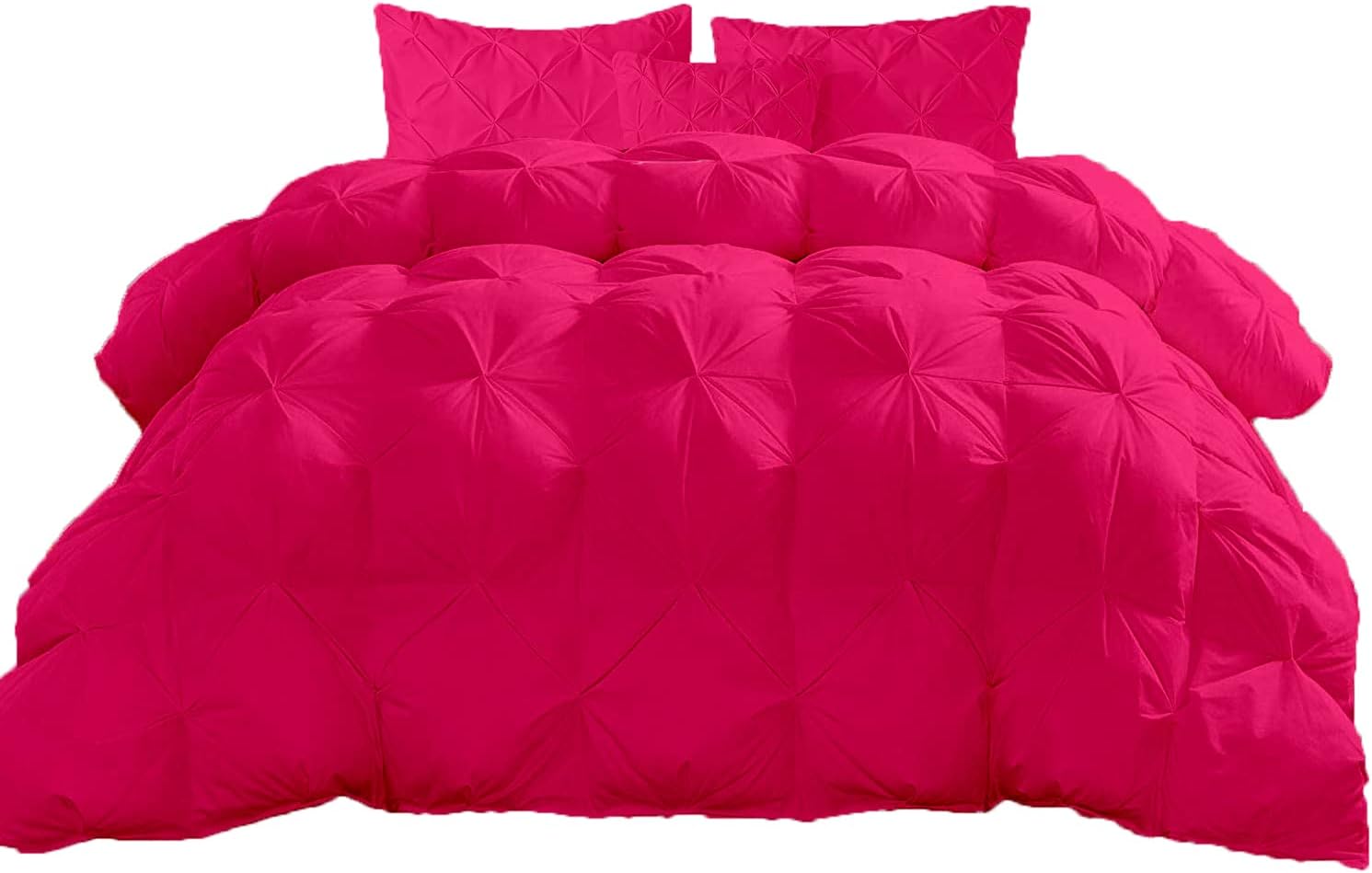 Hot Pink Solid Light Weight Pinch Pleated Down Comforter- Oversized Queen Size 98 x 98 Inches 1 Piece All-Season Duvet Insert, 500 GSM With Corner Tabs 100% Egyptian Cotton- ( Hot Pink Solid )