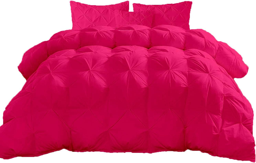 Eco Friendly 1000-TC Pinch Pleated Down Alternative Comforter 1pc Comforter & 2 pcs Pillow Covers, 700 GSM & All Side Corner Tabs 100% Egyptian Cotton (Oversized Queen Size (98' x 98'), Hot Pink)