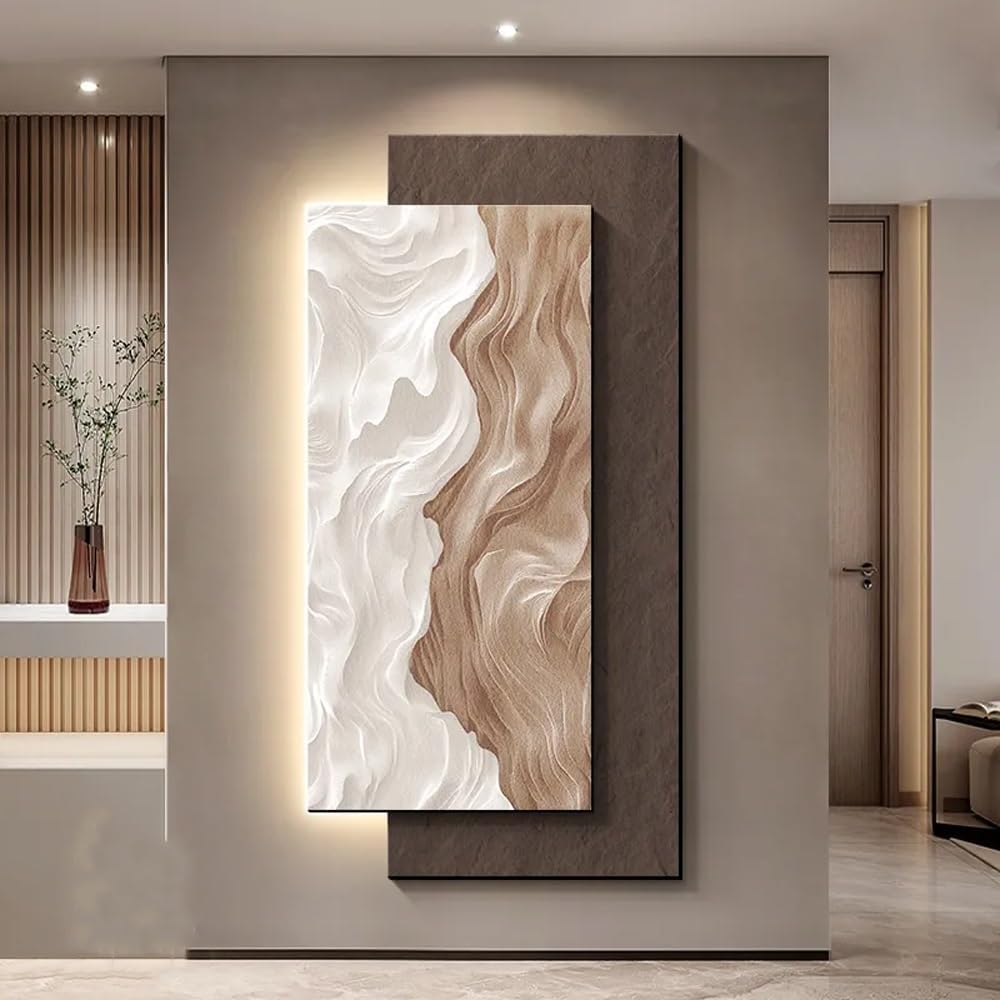 3D Wall Painting with Light, 3D Relief LED Decorative Painting, Living Room Hanging Mural, Plug-in Power Supply Wall Sculptures, Wall Sculptures for Living Room Entrance Corridor(B,19.7x39.4in/50x100c