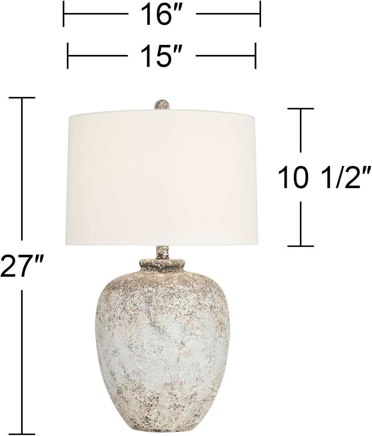 360 Lighting Astaire 27' Tall Urn Jar Farmhouse Rustic Table Lamp Weathered Vintage Finish Single Linen White Shade Living Room Bedroom Bedside Nightstand House Office Home Reading Kitchen