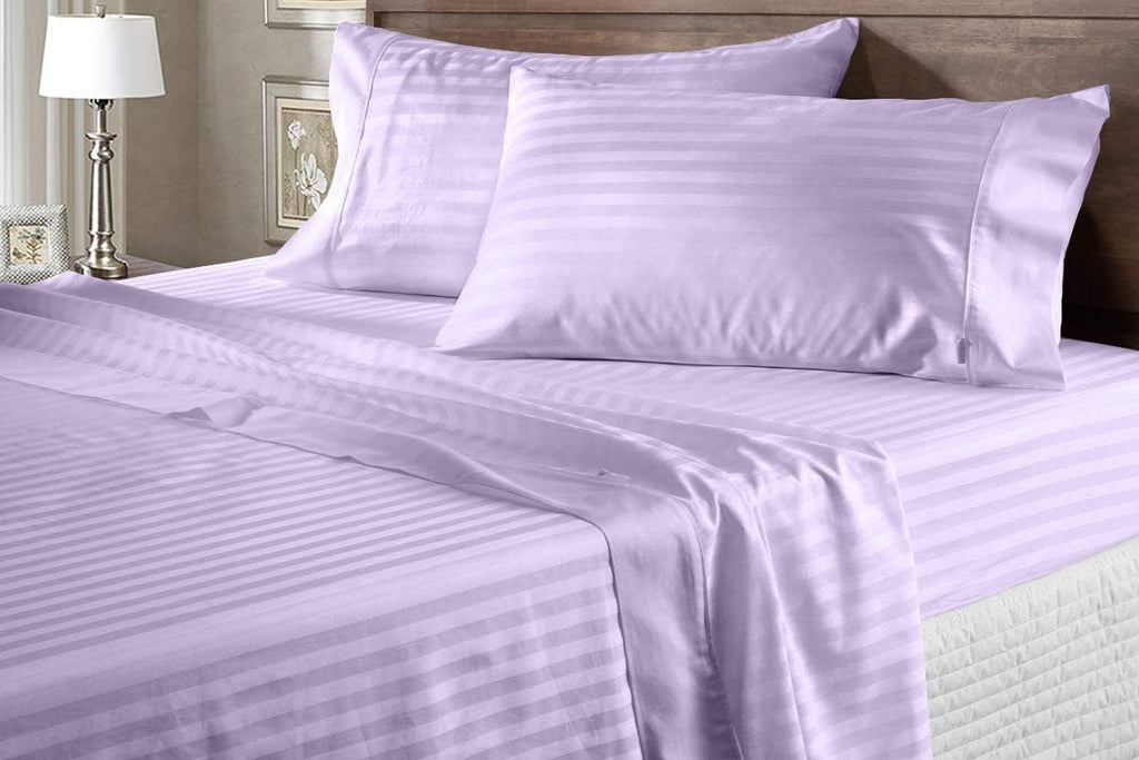 AMAY Luxury Soft 100% Egyptian Cotton 6pc Sheet Set Sateen Weave 800 TC Queen Size for Bed, Fits Mattress Upto 16-18'' Deep Pocket, Lavender Stripe