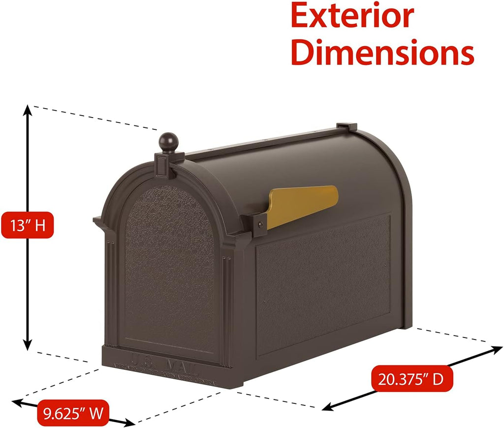 Whitehall Custom Extra Large Mailbox - Capitol Model with Address Plaque and Side Mount Post Package, Sand Cast Aluminum, Bronze Personalized in Goldtone