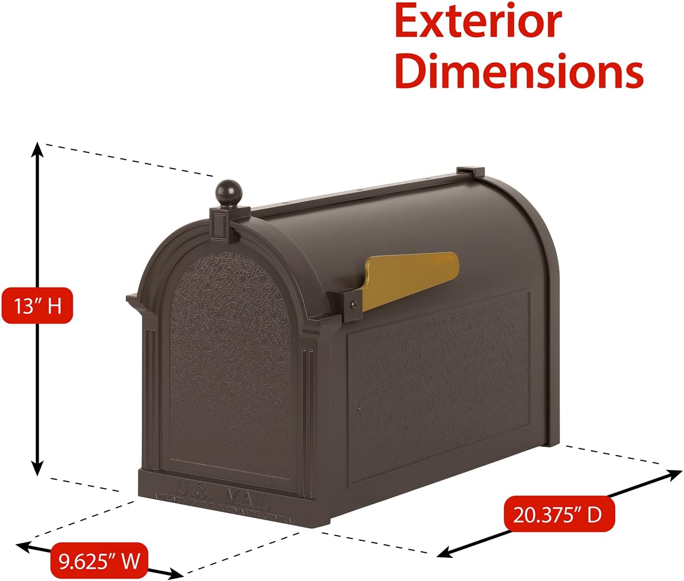 Whitehall Premium Mailbox with Side Address Plaques, Personalized Large Mailbox with Post and Address Plaque for Outside, Package Mail Box with Post (4 Colors Available)