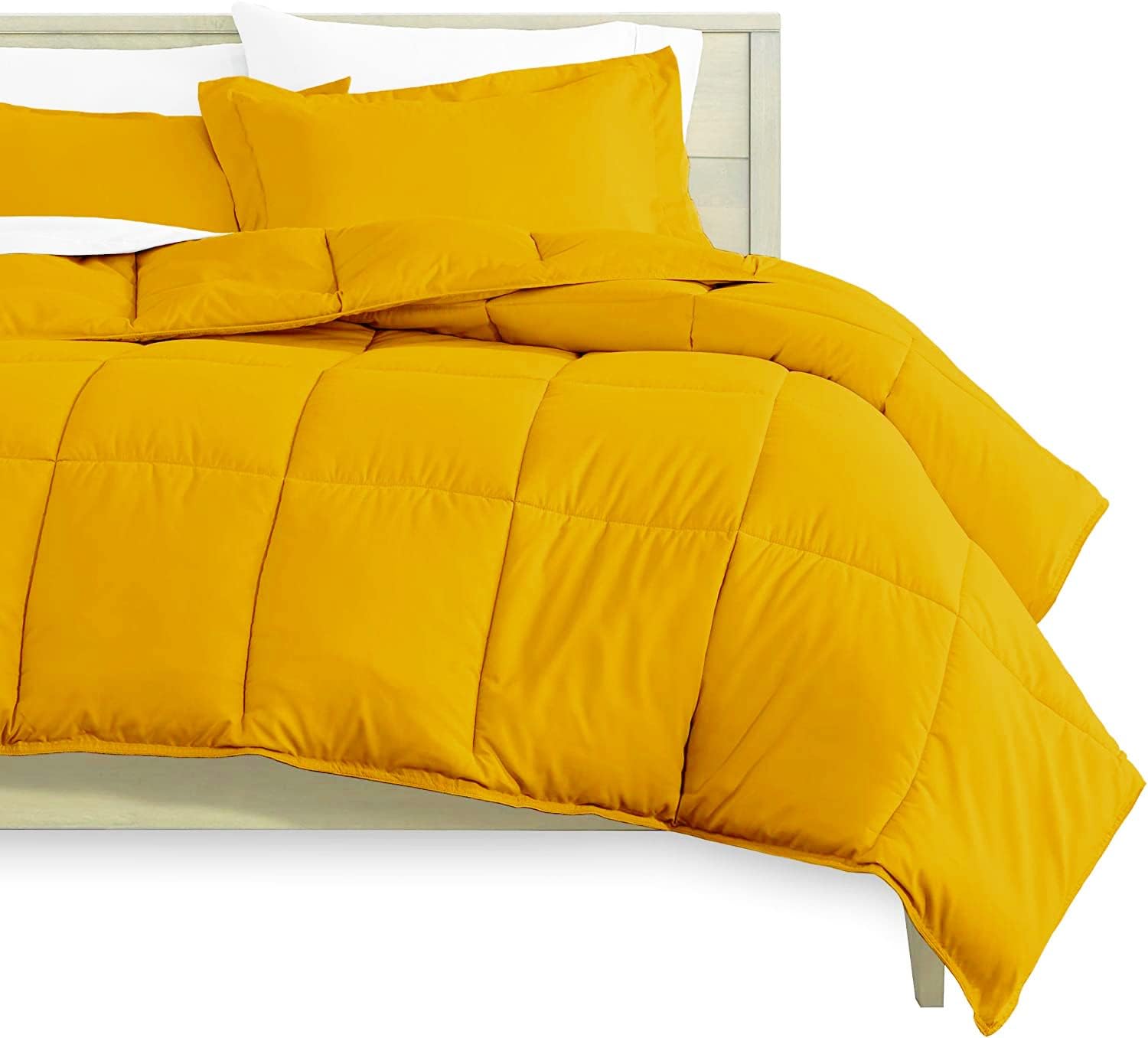 Oversized Queen All-Season Cooling Warmth Comforter Set – 3 Piece Bedding – 100% Egyptian Cotton, Long-Staple & Silky Soft – Luxury Hotel-Quality Duvet Insert – Machine Washable - Gold
