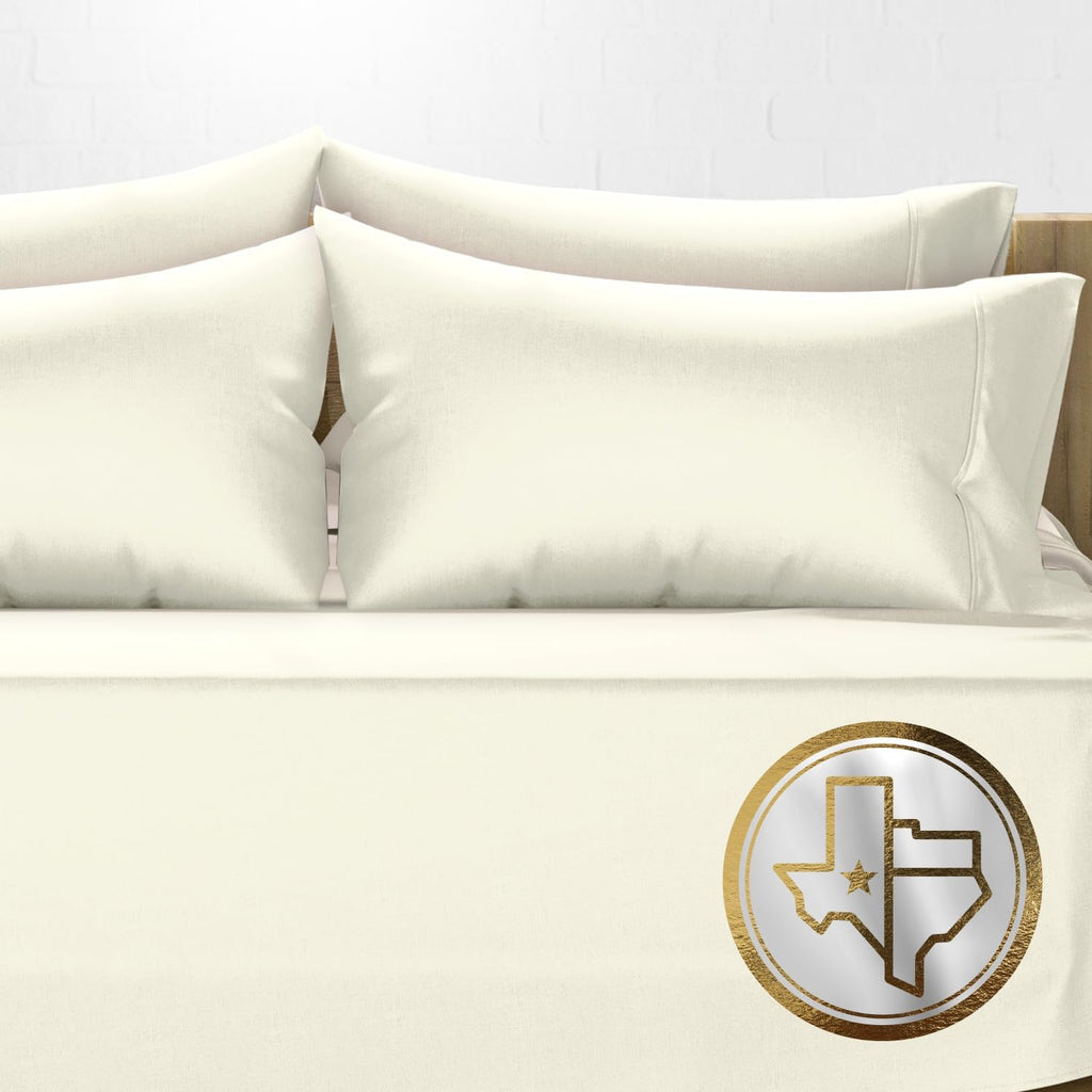 TEXAS LINEN CO. 100% Egyptian Cotton California King Sheet Sets - Luxury 1000 Series Lonestar Lovin' Collection Cal King Sheet Set (6 PC, Ivory), Soft, Cooling, 16' Deep Pocket Hotel Bed Sheets
